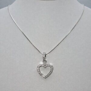 Heart Necklace Clear Stones Silver Pendant Charming Love Gift 18''